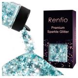 Renfio Snowflake Chunky Glitter,Light Blue White Opal Iridescent Glitter,1.76oz/50g Mixed Size Hexagon Sequins Confetti for Winter Snowglobe Tumbler,Resin,Craft,Nail,Face,Hair,Festival Decor