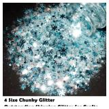 Renfio Snowflake Chunky Glitter,Light Blue White Opal Iridescent Glitter,1.76oz/50g Mixed Size Hexagon Sequins Confetti for Winter Snowglobe Tumbler,Resin,Craft,Nail,Face,Hair,Festival Decor