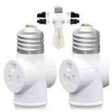 2 Pack, Light Socket to Plug Adapter, Convert E26 Light Socket to 3-Prong Outlet Adapter and Light Bulb Socket (White)