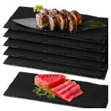 Hoolerry 6 Pcs 8 x 4 Inch Slate Charcuterie Boards Bulk, Mini Slate Cheese Board Black Sushi Platters Individual Stone Serving Tray Plates for Food, Appetizers, Cheese, Meat, Party