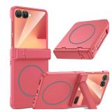 Maxdara for Z Flip 7 Magnetic Case, [Compatible with MagSafe] [Hidden Kickstand] [Hinge Protection] [Built-in Screen Protector] Protective Phone Cover for Samsung Galaxy Z Flip 7, Coral Red (Magnet)
