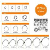 Sieqioor 117PCS 16 Sizes Single Ear Hose Clamp, 304 Stainless Steel Ear Clamp Kit(5.3-48.5mm), Stepless Hose Clamps Cinch Rings for Automotive, Home Appliance Line and Plumbing.