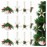 Thyle MultiPcs Beach Christmas Ornaments Set Handmade Natural Seashell Starfish Conch Crafts with Pine Cones Berry Bell Hanging Ornaments for Home Christmas Tree Holiday Party Decoration
