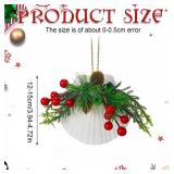 Thyle MultiPcs Beach Christmas Ornaments Set Handmade Natural Seashell Starfish Conch Crafts with Pine Cones Berry Bell Hanging Ornaments for Home Christmas Tree Holiday Party Decoration