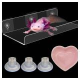 Axolotl Hammock Ledge for Aquarium Tank Accessories and Feeding Dish, Axolotl Hammock with Ceramic Tray Feeder Bowl, Axolotls Accessories for Tank, Bearded Dragon Reptiles Supplies (Pink, 12x6 in)