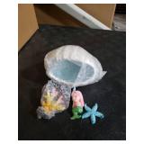 Ocean Theme Aquarium Decor 4-Piece Set: Ceramic Shell Cave, Resin Coral & Starfish, Cute Mermaid Figurine - Hideout & Ornament for Betta Fish, Shrimp, Small Fish Tank