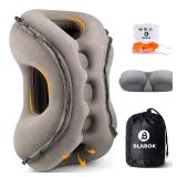 Inflatable Travel Pillow,Multifunction Travel Neck Pillow for Airplane to Avoid Neck and Shoulder Pain,Support Head,Neck,Used for Sleeping Rest, Airplane and Home Use,with Eye Mask, Earplugs,Gray