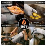 Rorecay 6pcs Oven Mitts and Pot Holders Sets for Kitchen, Extra Long Silicone Oven Gloves High Heat Resistant 500 Degrees Non-Slip Potholders Hot Pads for Baking Cooking, Grey