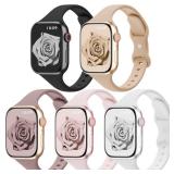 4 Pack Silicone Slim Bands Compatible with Apple Watch Band 38mm 42mm 40mm 44mm 41mm 45mm 46mm 49mm, Soft Narrow Sport Thin Strap for iWatch Ultra 3 2 1 Series 11/10/9/8/7/SE/6/5/4 Women Men