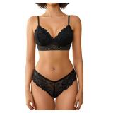 Avidlove Lingerie Sets for Women Sexy Lace Bra and Panty Sets 2 Piece Lace Bralettes Set Black,M