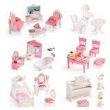 ROBOTIME Bulk PCS Dollhouse Furniture Set for Kids Realistic Dollhouse Accessories with 5 Rooms: Living Room, Bedroom, Bathroom, Dining Room & Balcony, for Girls & Boys Ages 3+