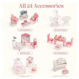 ROBOTIME Bulk PCS Dollhouse Furniture Set for Kids Realistic Dollhouse Accessories with 5 Rooms: Living Room, Bedroom, Bathroom, Dining Room & Balcony, for Girls & Boys Ages 3+