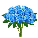hailanbao Blue Artificial Roses with Long Stems, MultiPcs Realistic Roses Artificial Flowers, Faux Roses | Bulk Fake Flowers for Home Decor, Wedding Party Table Centerpieces, DIY Bouquet