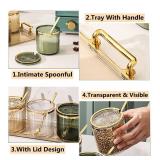 Acrylic Condiment Spice Jars,Condiment Spice Box With Lids and Spoons and Tray,Clear Plastic Condiment Canisters,Seasoning Box 4 Pack,Seasoning Box Set for Kitchen to Storage Salt,Paprika,Sugar