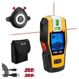 PREXISO 2-in-1 Stud Finder with Laser Level, Rechargeable Multi Surface Cross Line Laser & Wall Stud Scanners Tool for Hanging Frames & Picture, Wood Ac Wire Metal Studs Joist Pipe Detection