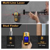 PREXISO 2-in-1 Stud Finder with Laser Level, Rechargeable Multi Surface Cross Line Laser & Wall Stud Scanners Tool for Hanging Frames & Picture, Wood Ac Wire Metal Studs Joist Pipe Detection