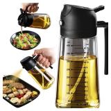 TrendPlain 16oz/470ml Glass Olive Oil Sprayer for Cooking 2 in 1 Olive Oil Dispenser Bottle for Kitchen Gadgets and Air Fryer Accessories, Salad, BBQ - Black