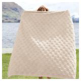 Bedsure GentleSoft Cream Throw Blanket for Couch - Checkered Fleece Blankets Gifts for Women Men Girls, Cute Soft Cozy Throw for Bedroom Home Decor Gifts, 50x60 Inches