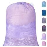 Polecasa Heavy Duty Diamond Large Mesh Laundry Bag with ID Tag and Locking Drawstring Closure - 24 x 36 inches - Laundry Hamper Liner, Washable Laundry Bags for Travel, Sports, Dorms (Purple)