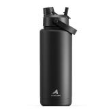 POWCAN 40 oz Insulated Water Bottle with 2-in-1 Straw and Spout Lid, Keep Cold 24H, Leak-Proof, BPA-Free, Double Wall Stainless Steel Water Bottle for Sports, Gym, Travel, and School (Dark Knight)