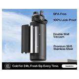 POWCAN 40 oz Insulated Water Bottle with 2-in-1 Straw and Spout Lid, Keep Cold 24H, Leak-Proof, BPA-Free, Double Wall Stainless Steel Water Bottle for Sports, Gym, Travel, and School (Dark Knight)