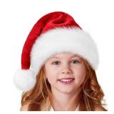 Ambandier Kids Christmas Santa Hat for Toddler Boys Girls, Children Soft Plush Classic Xmas Holiday Hat, Thicken Comfortable Velvet Santa Claus for Christmas New Year Festive Theme Party
