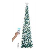 SINTENILL 6 FT Pop Up Christmas Tree with 100 LED Timer Lights & Remote, Green Collapsible Christmas Tinsel Tree Artificial Pencil Tree Xmas Decoration for Holiday Home Office Party, USB Powered