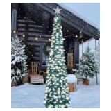 SINTENILL 6 FT Pop Up Christmas Tree with 100 LED Timer Lights & Remote, Green Collapsible Christmas Tinsel Tree Artificial Pencil Tree Xmas Decoration for Holiday Home Office Party, USB Powered