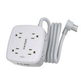 6 Ft Surge Protector Power Strip - 8 Widely Outlets with 4 USB Ports, 3 Side Outlet Extender with 6 Feet Extension Cord, Flat Plug, Wall Mount, Desk USB Charging Station, ETL, Grey