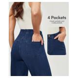 IUGA Wide Leg Jeans Woman Stretchy Sweatpant Jeans Women Pull On Baggy Jean High Waisted Trendy Straight Casual Denim Pants Dark Blue M