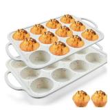 2Pack Silicone Muffin Pan for Baking with Metal Reinforced Frame, 12 Cup Regular Size Cupcake Pan, BPA Free Silicone Muffin Tray, Cupcake Baking Pan Molds for Oven Dishwasher Safe