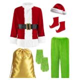 Earado Christmas Green Furry Monster Santa Costume for Men 8 PCS Deluxe Adult Santa Suit Xmas Holiday Outfit Set Include Mask 2XL