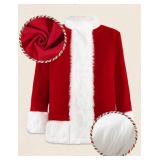 Earado Christmas Green Furry Monster Santa Costume for Men 8 PCS Deluxe Adult Santa Suit Xmas Holiday Outfit Set Include Mask 2XL