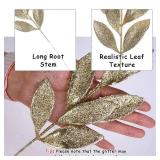 GREENTIME 12 Pack Artificial Light Golden Glitter Leaves 13 Fake Christmas Picks Decorative Glitter Sticks for Vase Christmas Tree DIY Wreath Crafts Fireplace Decor