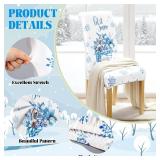 Moukeren 6 Pcs Winter Snowflake Dining Chair Covers Removable Washable Stretch Slipcovers Blue and White Chair Covers for Hello Winter Holiday Restaurant Farmhouse Kitchen Hotel Decor Supplies