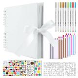 Gotideal 80 Pages Scrapbook Album with 10 Metallic Markers, Craft Paper Photo Album for Wedding and Anniversary, Family DIY Scrapbook Accessories with Scrapbooking Stickers Corners(White)