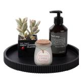 Silicone Bathroom Tray Round Kitchen Counter Organizer Decorative Vanity Accessories Coffee Table Decor for Perfume, Candle, Soap Dish, 10 Inch, Black