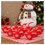 Sliner 24 Pack Christmas Party Cups for Kids Gifts Snowflake Cups with Lids and Straws 10 oz Reusable Winter Snowflake Drinking Teacup for Party Supplies Iced Coffee