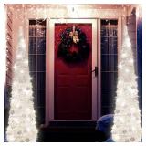 5FT Pop up Christmas Tree for Indoor Decoration Pre-lit Mini Christmas Tree with 60 Lights, Silver White Artificial Pencil Tree Collapsible Tinsel Lighted up with Snowflake Glitter