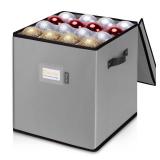 BALEINE Christmas Ornament Storage Box with Dividers, Premium Holiday Ornaments Storage Container Bin for Xmas Decorations (64 Ball, Grey, Without Tray)