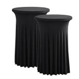 iEventStar 2Pcs 32 Highboy Cocktail Round Stretch Spandex Table Cover Table Skirt High Top Tablecloth (30-32 Dia x 43, Black)