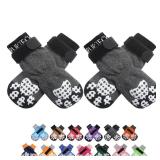 PUPTECK Anti-Slip Dog Socks with Double Sides Grips for Small Medium Large Dogs Hardwood Floors Prevents Licking, Dog Shoes for Hot Pavement Traction Control Paw Protector for Senior Dogs, Grey L
