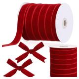 Chuangdi 5/8 Inch, 30 Yard Christmas Velvet Ribbon Red Vintage Burgundy Ribbons for Gift Wrapping Christmas Tree Ornaments Xmas Party Decoration Wreath Crafts Bow Making