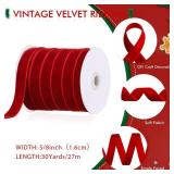 Chuangdi 5/8 Inch, 30 Yard Christmas Velvet Ribbon Red Vintage Burgundy Ribbons for Gift Wrapping Christmas Tree Ornaments Xmas Party Decoration Wreath Crafts Bow Making