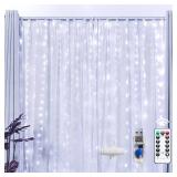 Brightown 300 LED Fairy Curtain Lights, 9.8ft x 9.8ft String Lights, USB Plug in 8 Lighting Modes Christmas String Hanging Lights with Remote for Bedroom Indoor Outdoor Party Xmas White 1 Pack