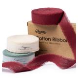 Keypan Christmas Ribbon Set 5/8 x 21 Yards with Frayed Fringe Fabric Cotton Ribbons for Gift Wrapping Wedding Invitations Flower Bouquet Baby Shower