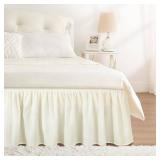 RIMELA Cream Bed Skirt King Size 12 Inch Drop, Wrap Around Elastic Adjustable Bedskirt, Soft Durable Fabric Machine Washable Easy to Install Bed skirting Dust Ruffle for Bed Frame & Box Spring