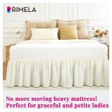 RIMELA Cream Bed Skirt King Size 12 Inch Drop, Wrap Around Elastic Adjustable Bedskirt, Soft Durable Fabric Machine Washable Easy to Install Bed skirting Dust Ruffle for Bed Frame & Box Spring
