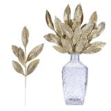 GREENTIME 12 Pack Artificial Light Golden Glitter Leaves 13 Fake Christmas Picks Decorative Glitter Sticks for Vase Christmas Tree DIY Wreath Crafts Fireplace Decor