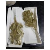 GREENTIME 12 Pack Artificial Light Golden Glitter Leaves 13 Fake Christmas Picks Decorative Glitter Sticks for Vase Christmas Tree DIY Wreath Crafts Fireplace Decor